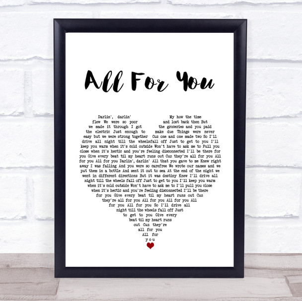 Iration All For You White Heart Song Lyric Wall Art Print