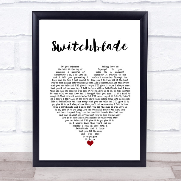 LP Switchblade White Heart Song Lyric Wall Art Print