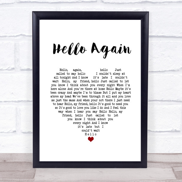 Neil Diamond Hello Again White Heart Song Lyric Wall Art Print