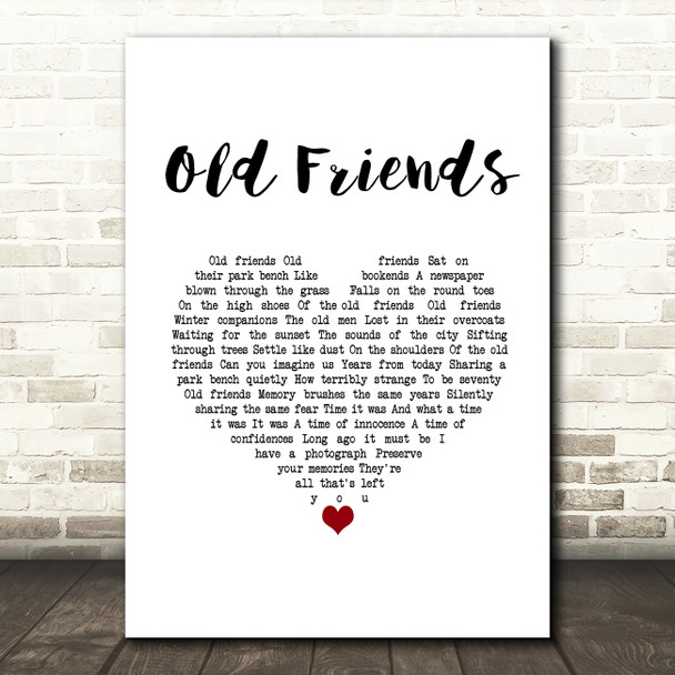 Simon & Garfunkel Old Friends White Heart Song Lyric Wall Art Print