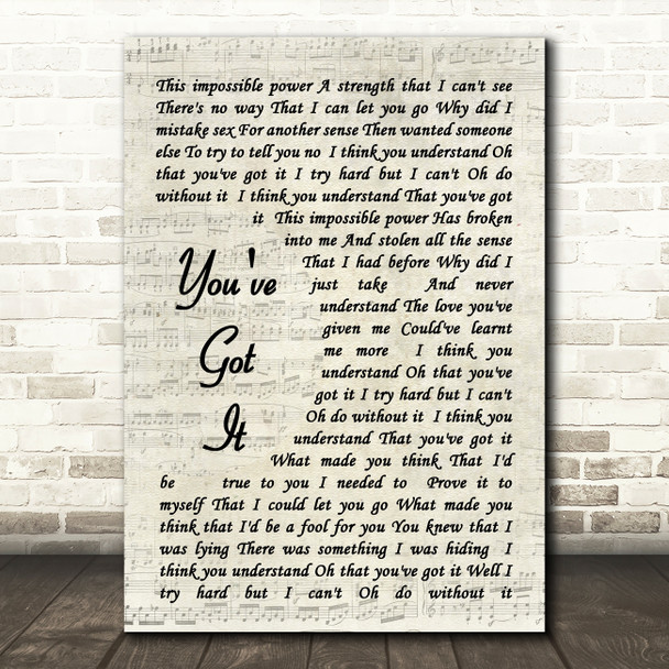 Simply Red You've Got It Vintage Script Song Lyric Quote Print