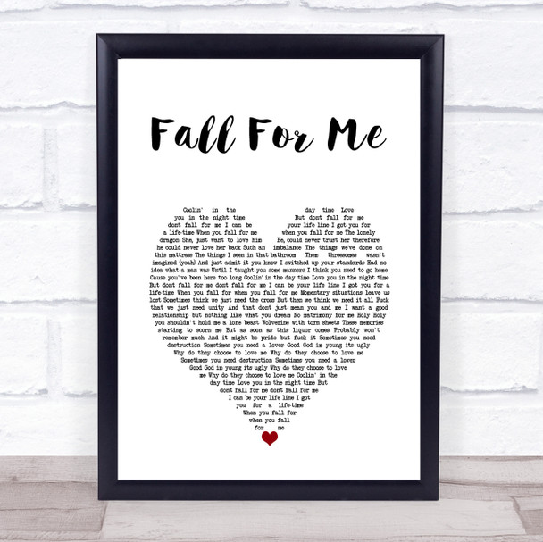 Tommy Swisher Fall For Me White Heart Song Lyric Wall Art Print
