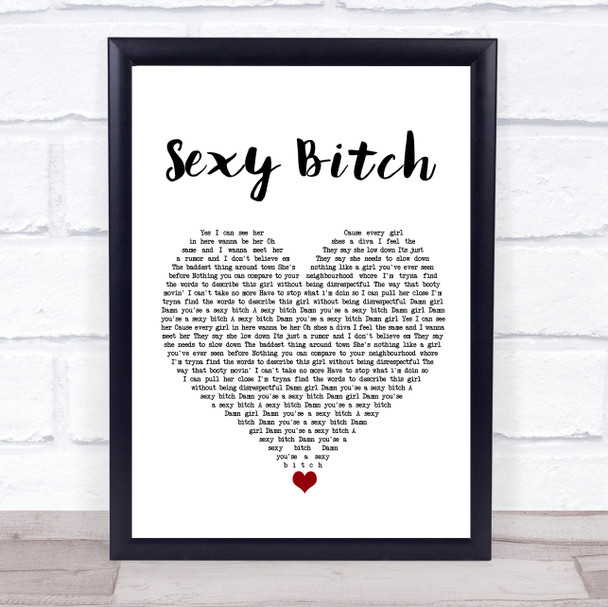 David Guetta Sexy Bitch White Heart Song Lyric Wall Art Print