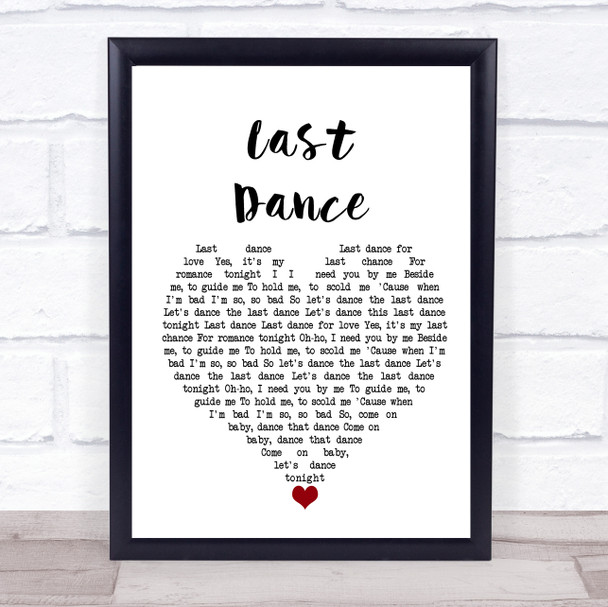 Donna Summer Last Dance White Heart Song Lyric Wall Art Print