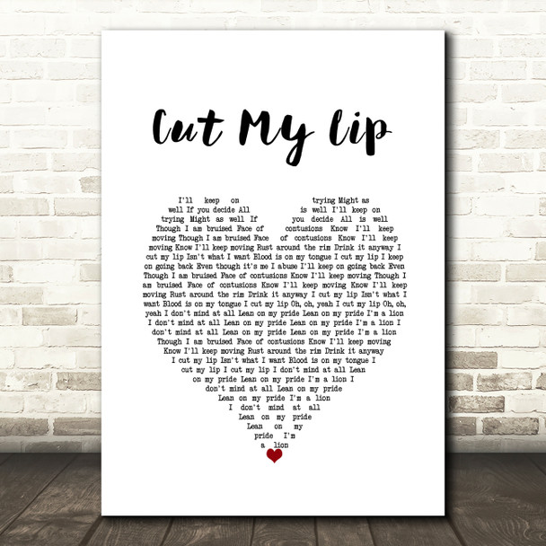 Twenty One Pilots Cut My Lip White Heart Song Lyric Wall Art Print