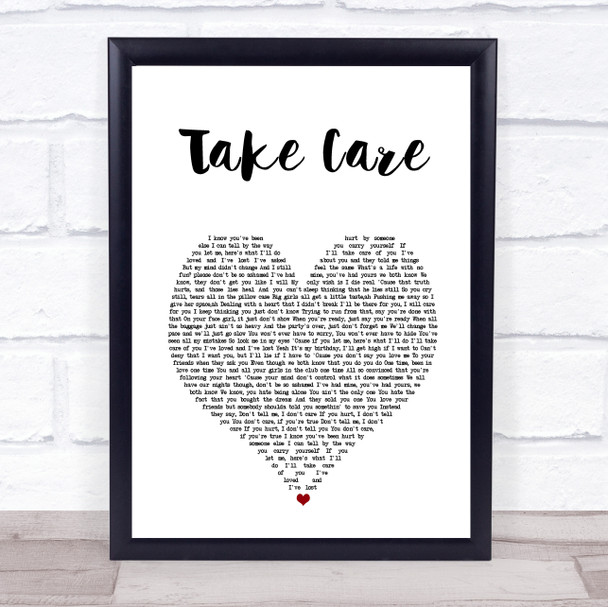 Drake Take Care White Heart Song Lyric Wall Art Print