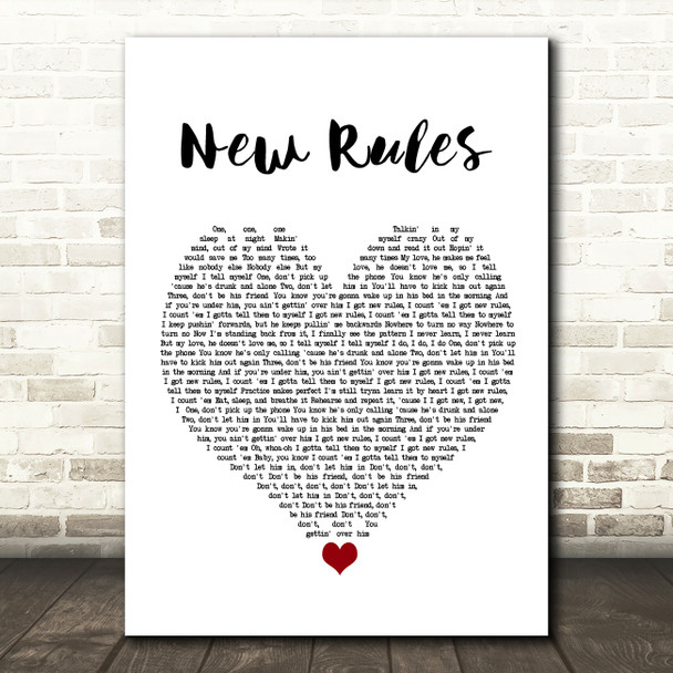 Dua Lipa New Rules White Heart Song Lyric Wall Art Print