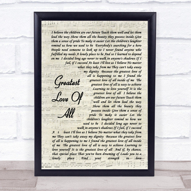 Whitney Houston Greatest Love Of All Vintage Script Song Lyric Quote Print