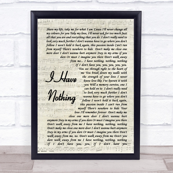 Whitney Houston I Have Nothing Vintage Script Song Lyric Quote Print