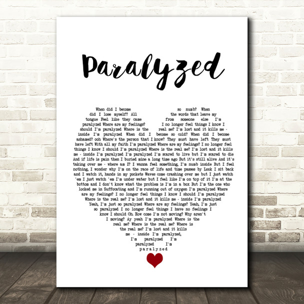 NF Paralyzed White Heart Song Lyric Wall Art Print