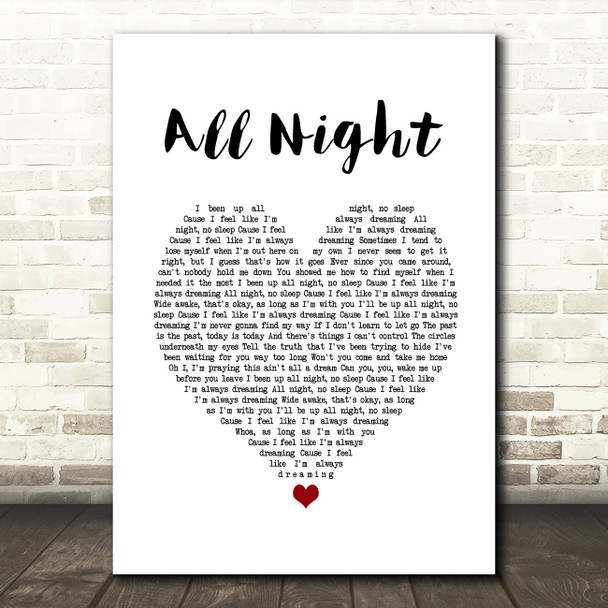 The Vamps All Night White Heart Song Lyric Wall Art Print