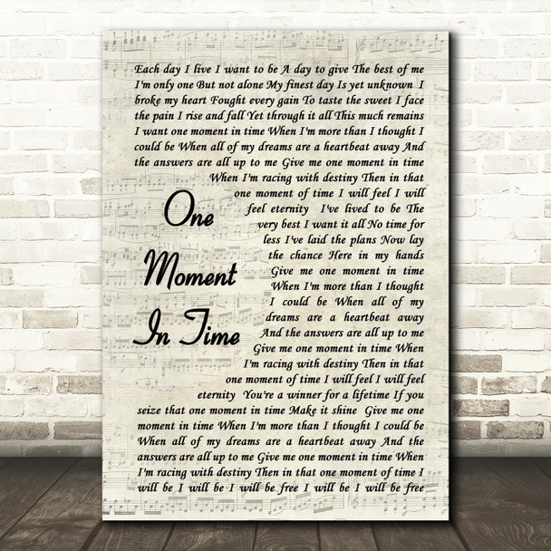Whitney Houston One Moment In Time Vintage Script Song Lyric Quote Print