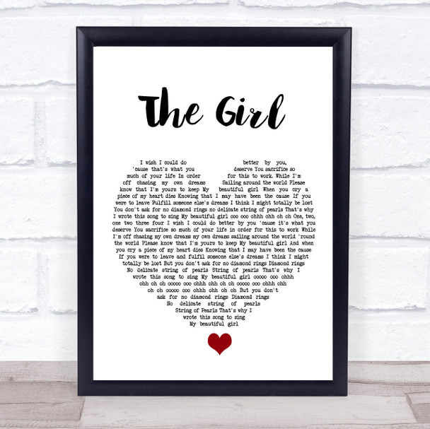 City And Colour The Girl White Heart Song Lyric Wall Art Print