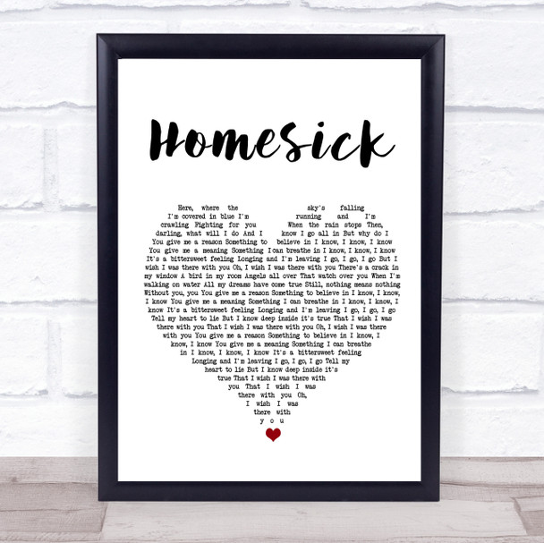 Dua Lipa Homesick White Heart Song Lyric Wall Art Print