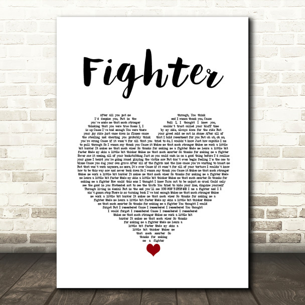 Christina Aguilera Fighter White Heart Song Lyric Wall Art Print