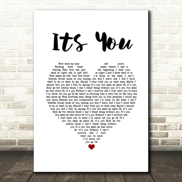 Daniel shaw Its you White Heart Song Lyric Wall Art Print