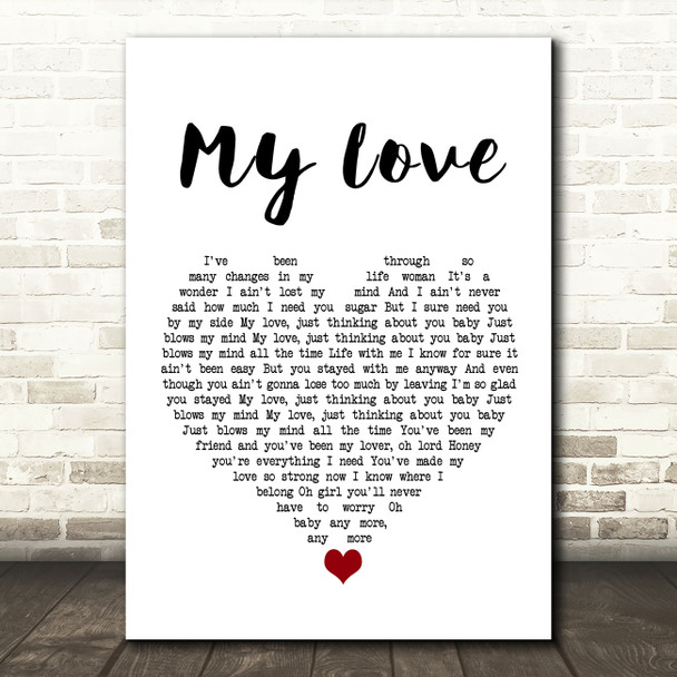 Lionel Richie My Love White Heart Song Lyric Wall Art Print