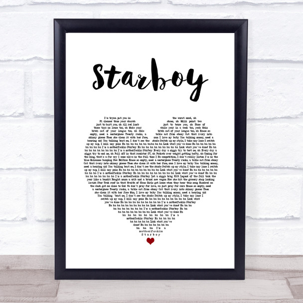 The Weeknd Starboy White Heart Song Lyric Wall Art Print