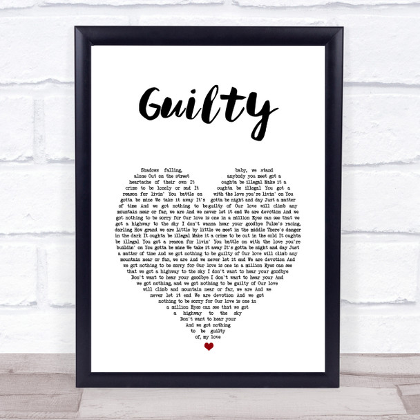 Barbra Streisand & Barry Gibb Guilty White Heart Song Lyric Wall Art Print