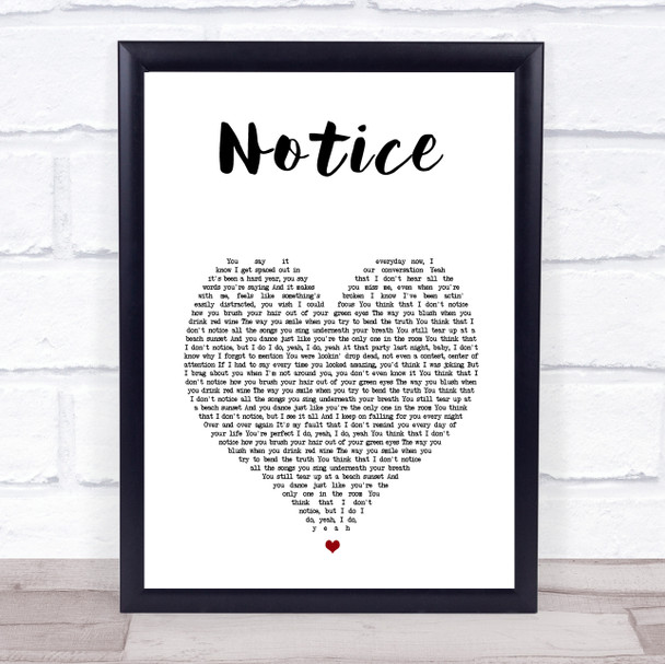 Thomas Rhett Notice White Heart Song Lyric Wall Art Print