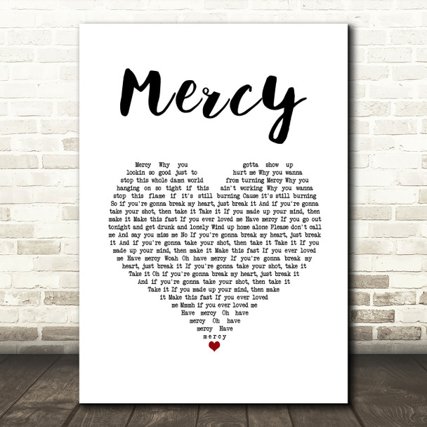 Brett Young Mercy White Heart Song Lyric Wall Art Print