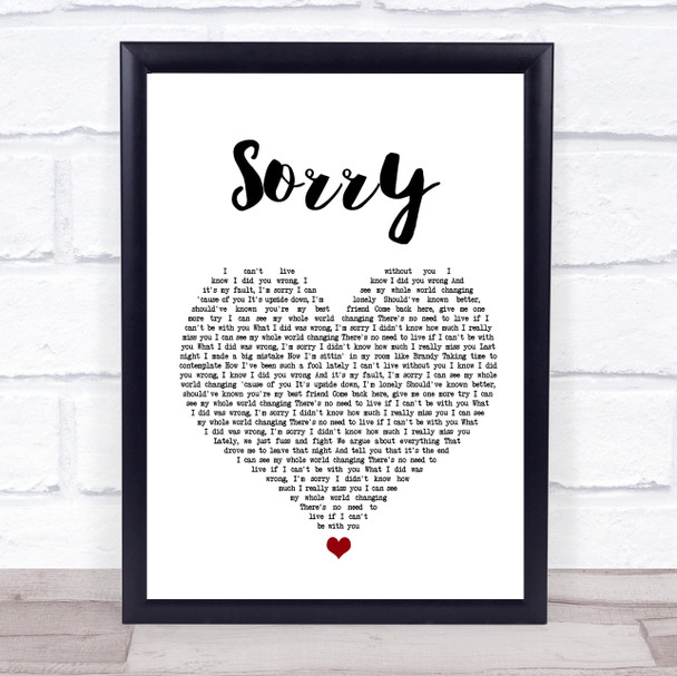 Joel Corry Sorry White Heart Song Lyric Wall Art Print
