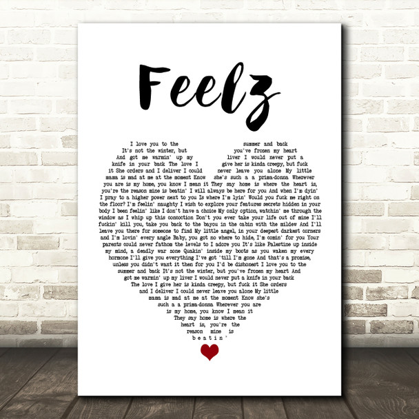 Lil Peep Feelz White Heart Song Lyric Wall Art Print