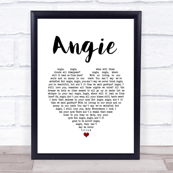 The Rolling Stones Angie White Heart Song Lyric Wall Art Print