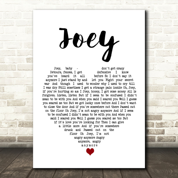 Concrete Blonde Joey White Heart Song Lyric Wall Art Print