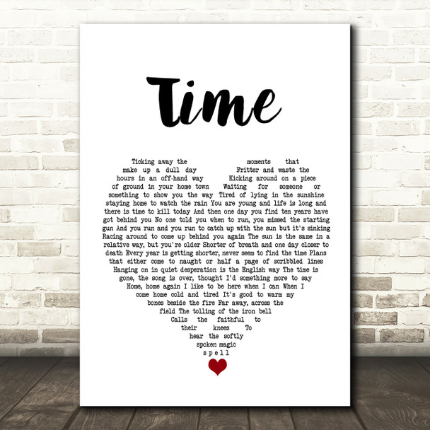 Pink Floyd Time White Heart Song Lyric Wall Art Print