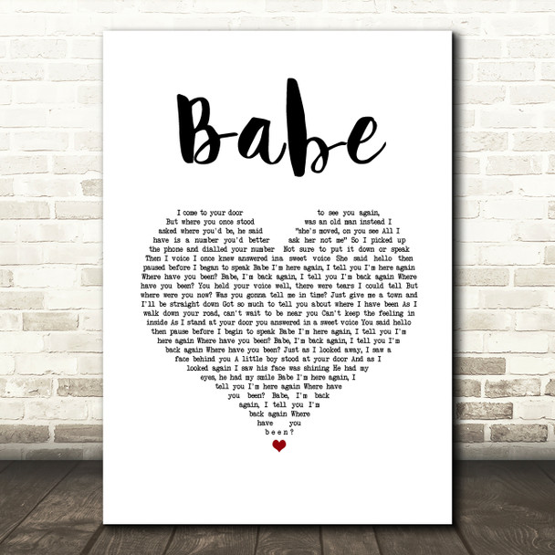 Take That Babe White Heart Song Lyric Wall Art Print