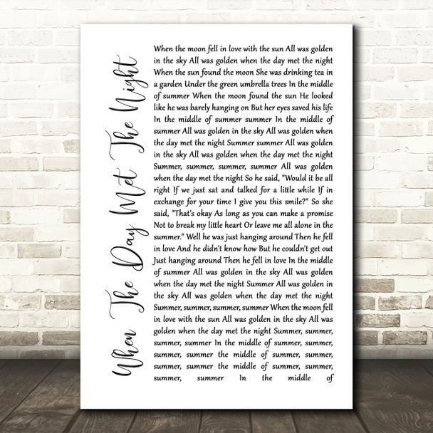 Panic! At The Disco When The Day Met The Night White Script Song Lyric Wall Art Print
