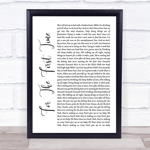 The Script For The First Time White Script Song Lyric Wall Art Print