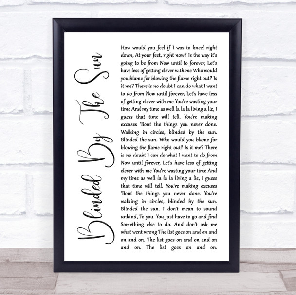 The Seahorses Blinded By The Sun White Script Song Lyric Wall Art Print