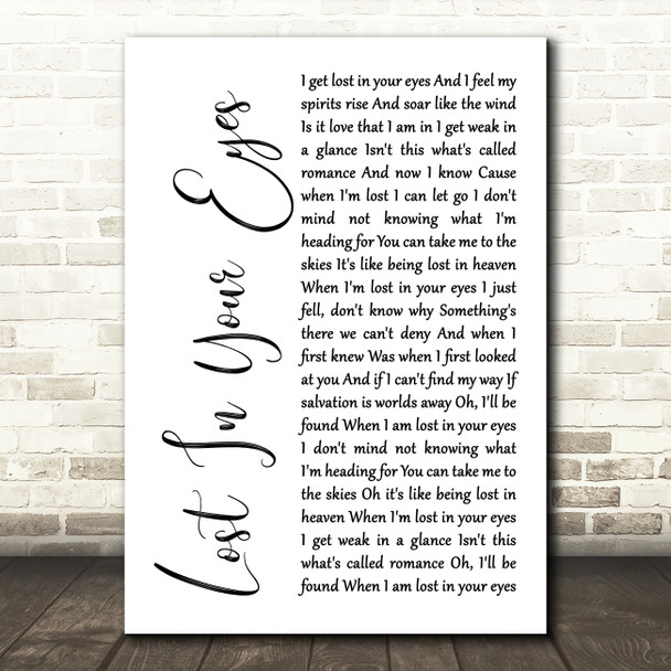 Debbie Gibson Lost In Your Eyes White Script Song Lyric Wall Art Print