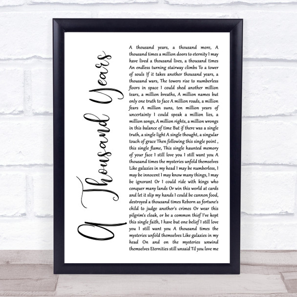 Sting A Thousand Years White Script Song Lyric Wall Art Print