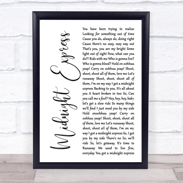 The Saw Doctors Midnight Express White Script Song Lyric Wall Art Print