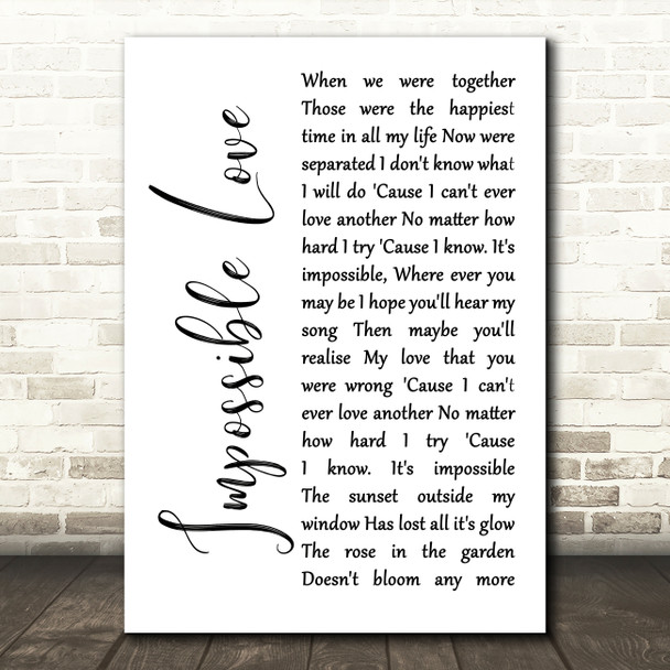 UB40 Impossible Love White Script Song Lyric Wall Art Print