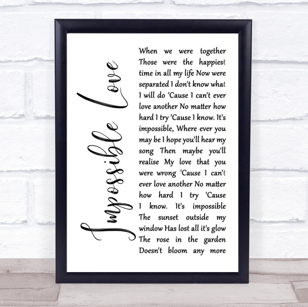 UB40 Impossible Love White Script Song Lyric Wall Art Print