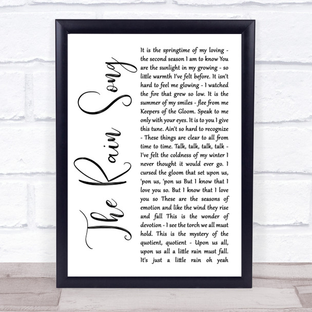 Led Zeppelin The Rain Song White Script Song Lyric Wall Art Print