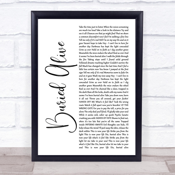 Avenged Sevenfold Buried Alive White Script Song Lyric Wall Art Print