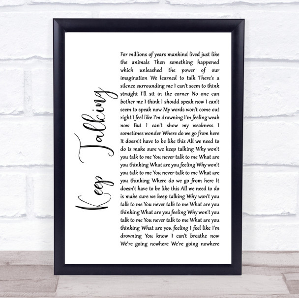 Pink Floyd Keep Talking White Script Song Lyric Wall Art Print