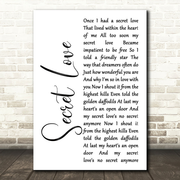 Doris Day Secret Love White Script Song Lyric Wall Art Print