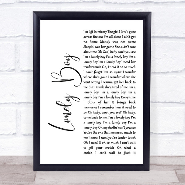 Sex Pistols Lonely Boy White Script Song Lyric Wall Art Print