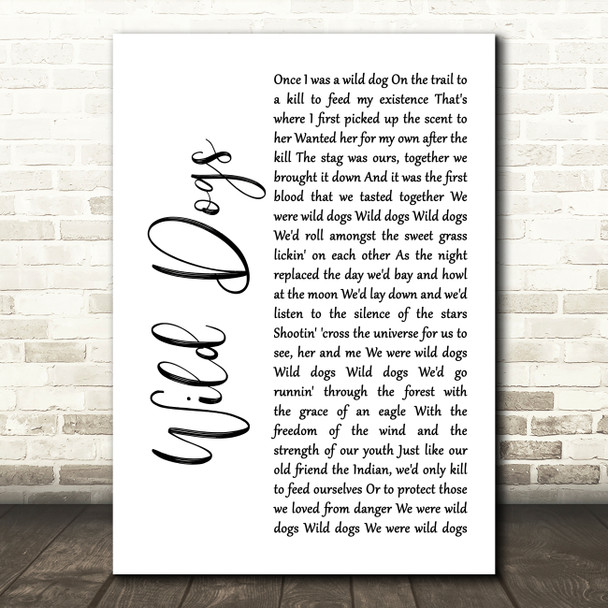 Colter Wall Wild Dogs White Script Song Lyric Wall Art Print