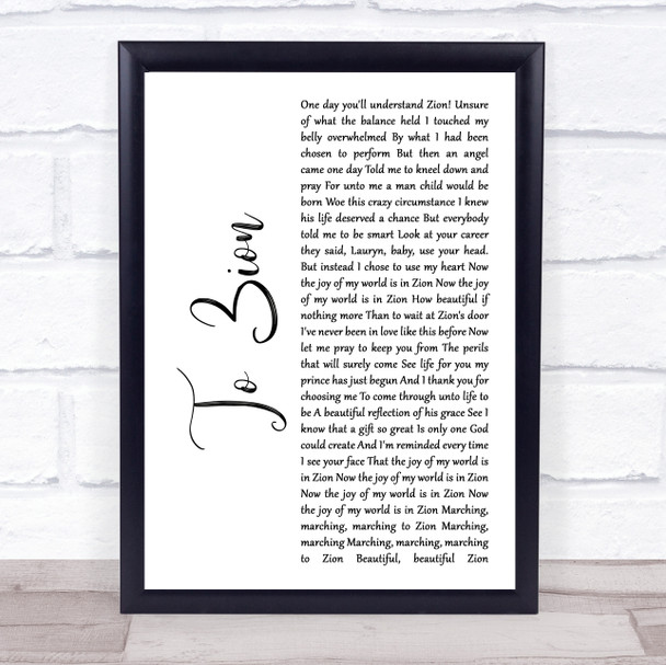 Lauryn Hill To Zion White Script Song Lyric Wall Art Print