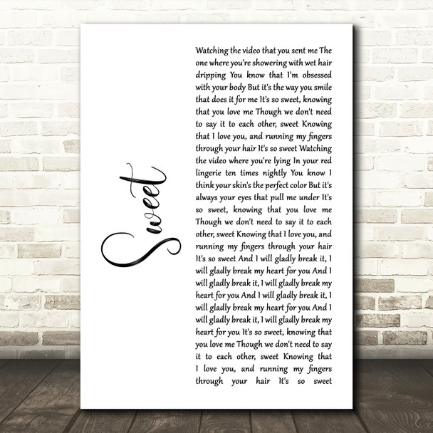 Cigarettes After Sex Sweet White Script Song Lyric Wall Art Print