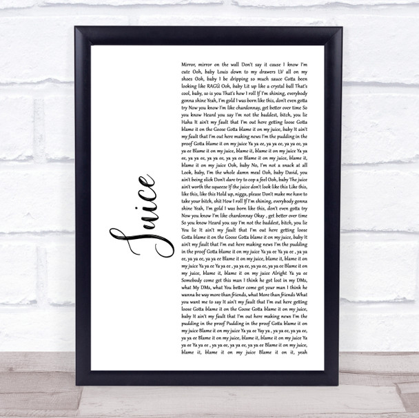 Lizzo Juice White Script Song Lyric Wall Art Print