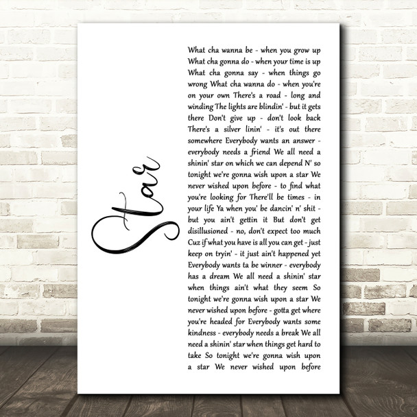 Bryan Adams Star White Script Song Lyric Wall Art Print