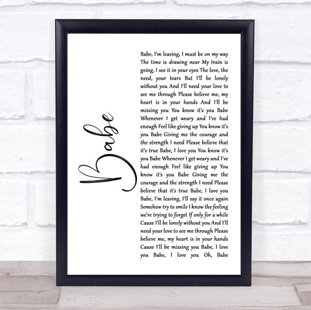 Styx Babe White Script Song Lyric Wall Art Print